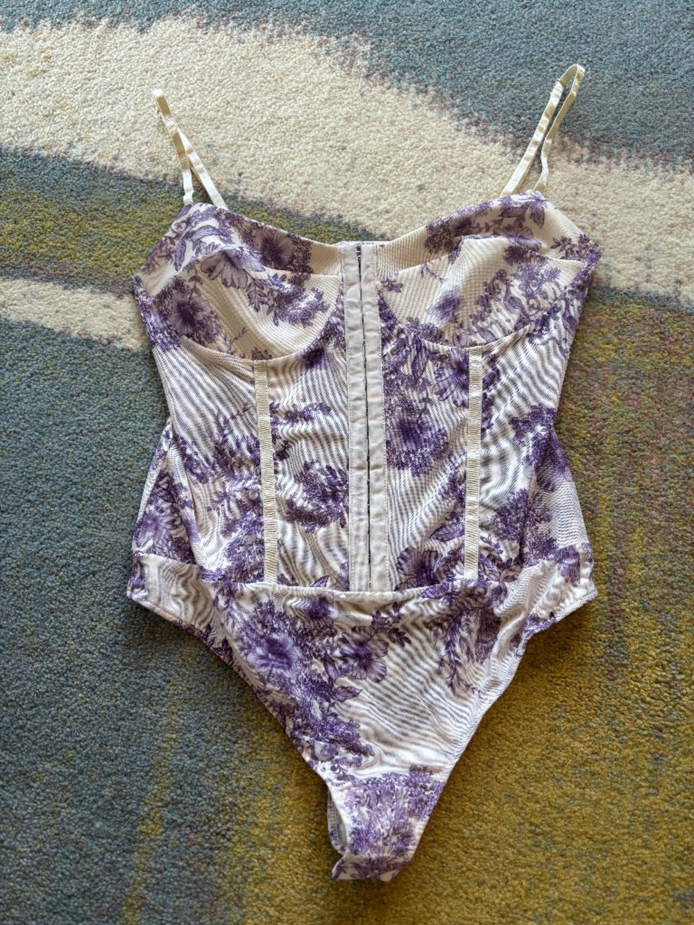 NWT Free People Intimately purple and cream print bodysuit, L